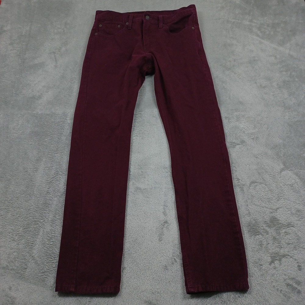 Levis 502 Jeans Mens 29x30 Red Denim Tapered Distressed‎ Pockets Cotton